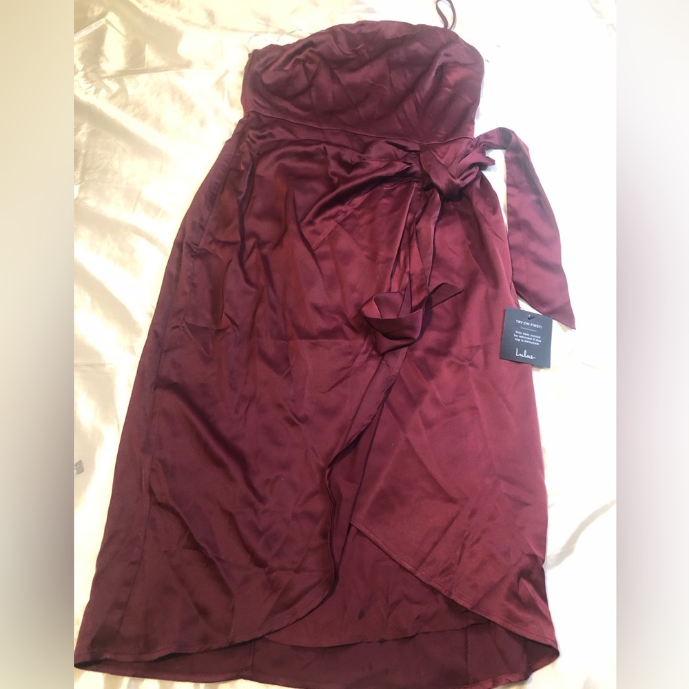 Lulu's Wine Red one Shoulder High Low Dress